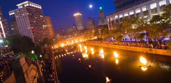 WaterFire art installation at the RiverWalk in Providence, RI